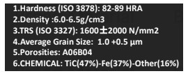 technical specification of TiC cermet alloy